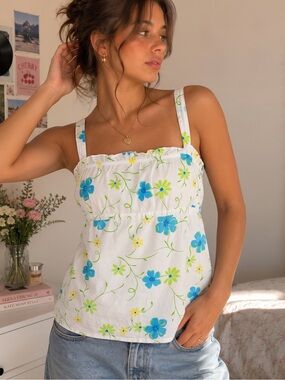 Y2K JORDACHE Floral Ruffle Babydoll Tank